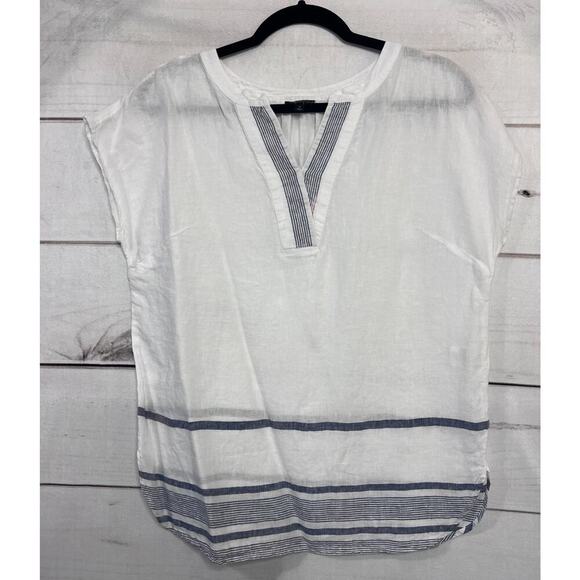 Talbots Size SM White Linen Top With Blue Accents - Picture 1 of 6